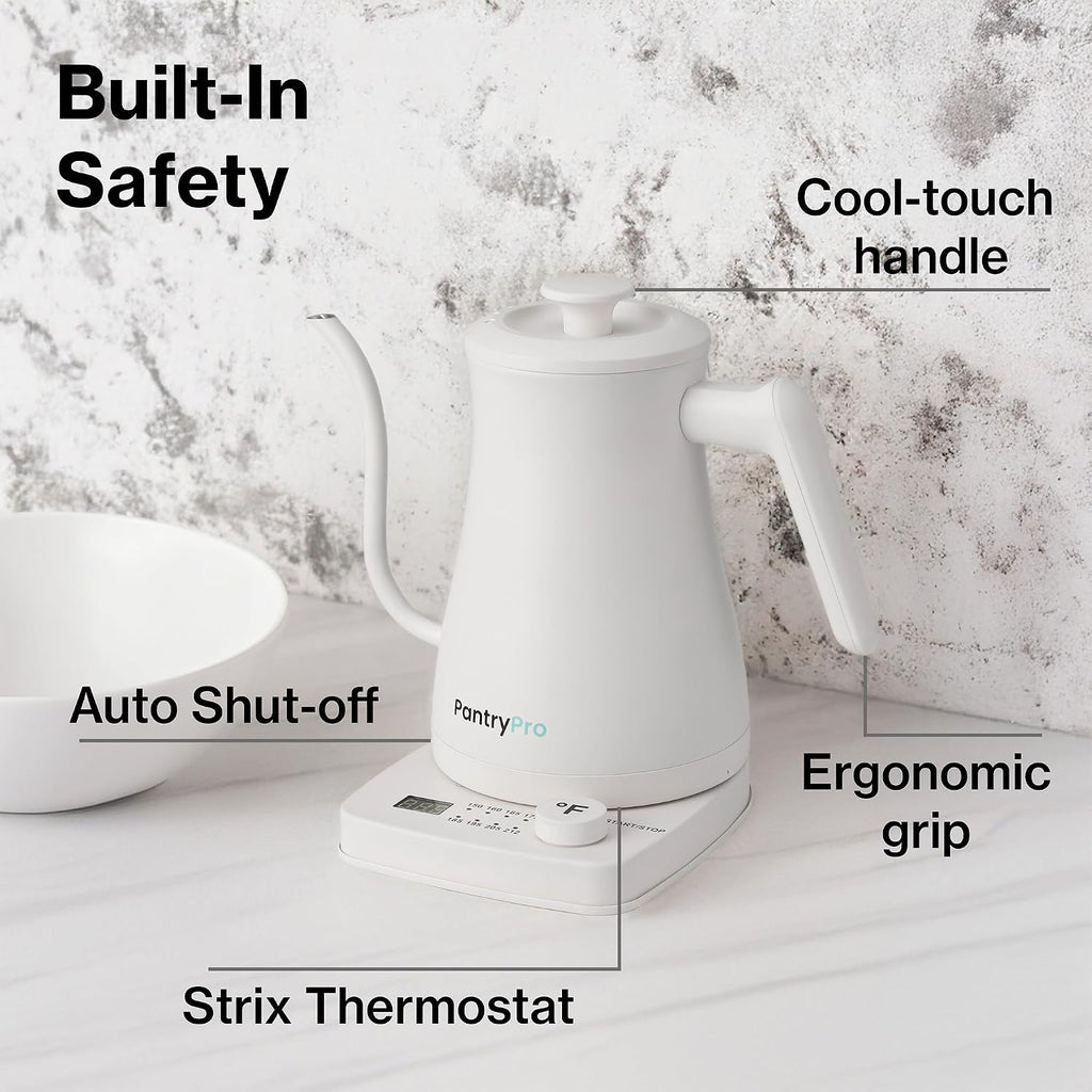 1.0L 1500W Gooseneck Electric Kettle - Stainless Steel Interior - Rapid-Boil - Auto Shut-Off, Boil-Dry Protection