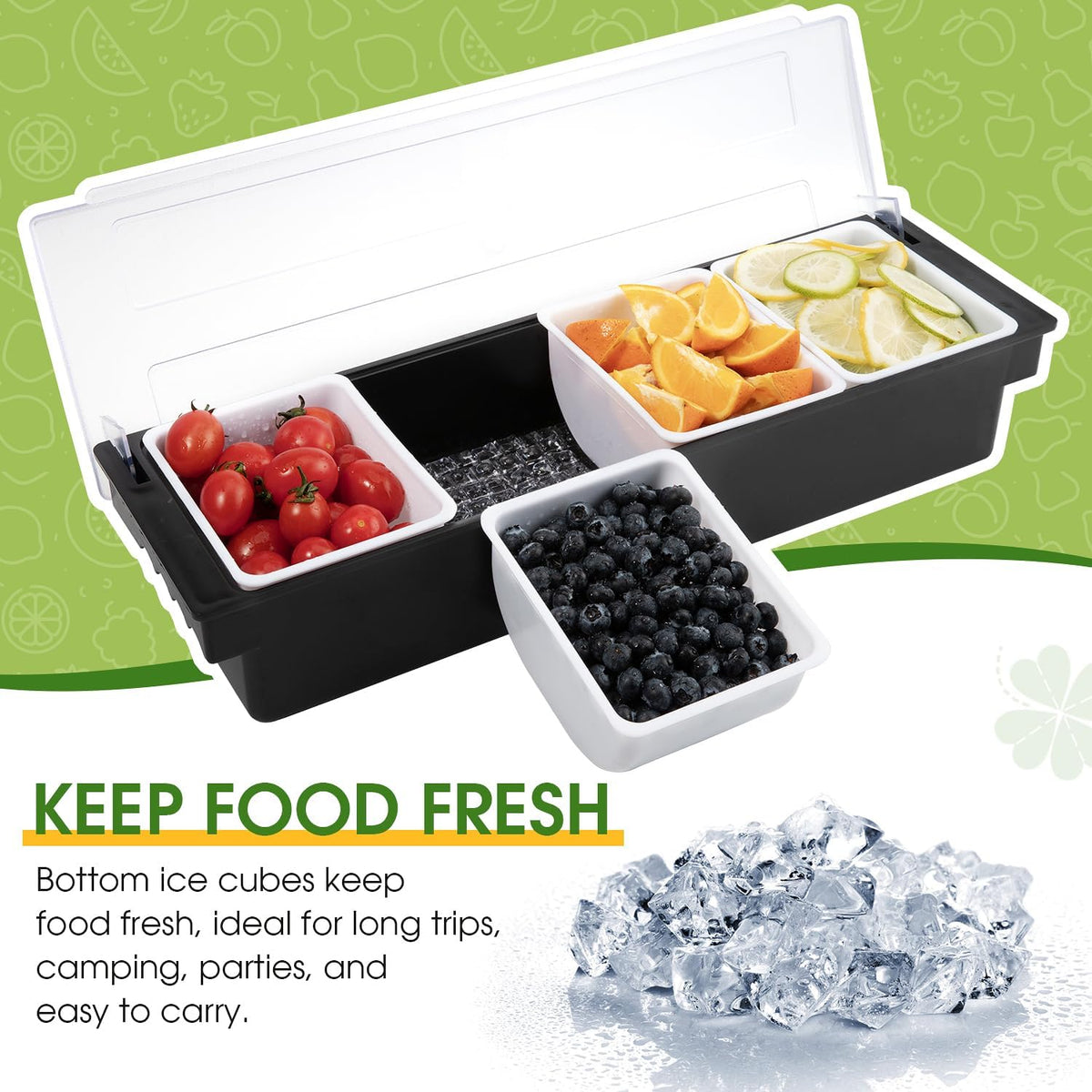 Ice Cooled Condiment Caddy with Lid, 4 Compartments