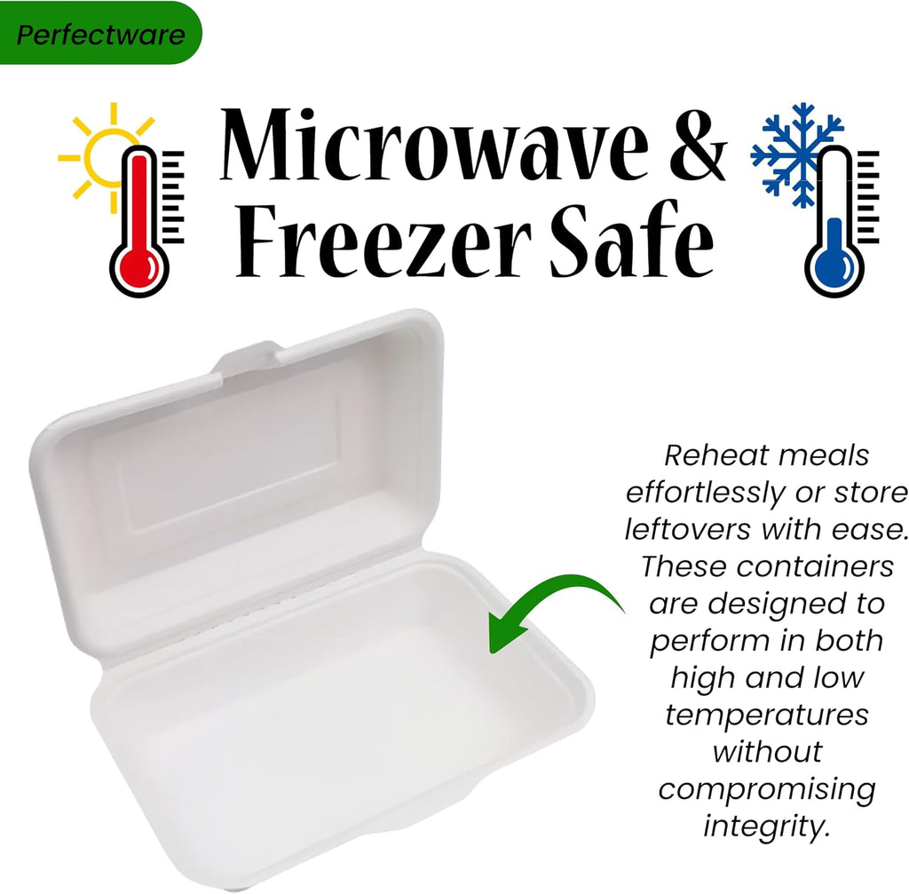 100% Compostable Single Compartment Take Out Food Containers 9x6". 25 Containers, Natural Disposable Bagasse