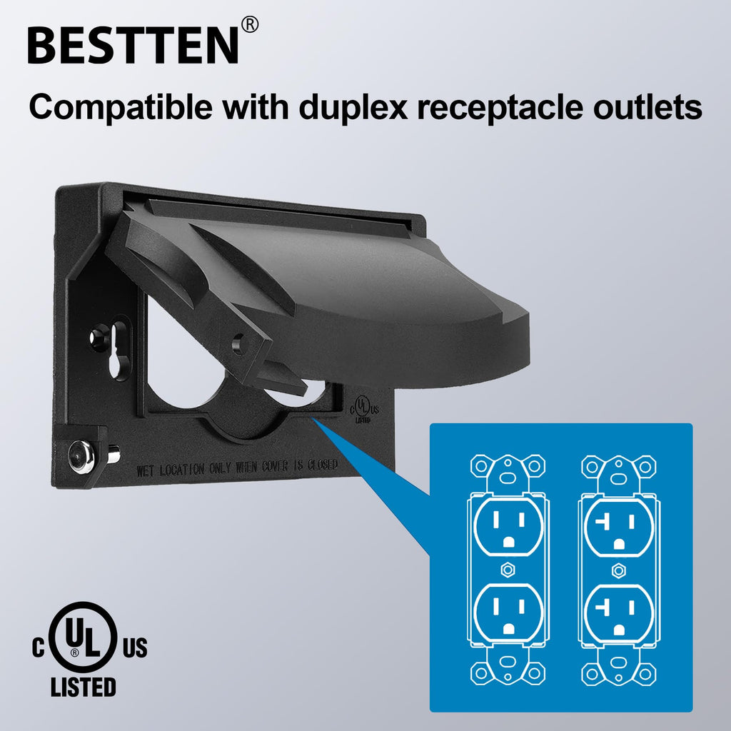 BESTTEN 3 Pack Horizontal Outdoor Outlet Cover for Duplex Receptacles