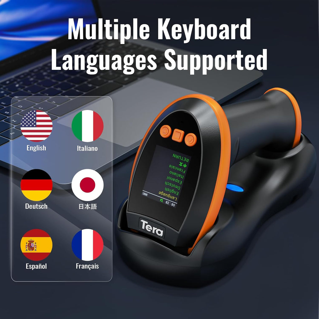 Barcode Scanner Wireless with Screen: Pro Version 1D 2D QR with Setting Keypad Charging Cradle Works with Bluetooth