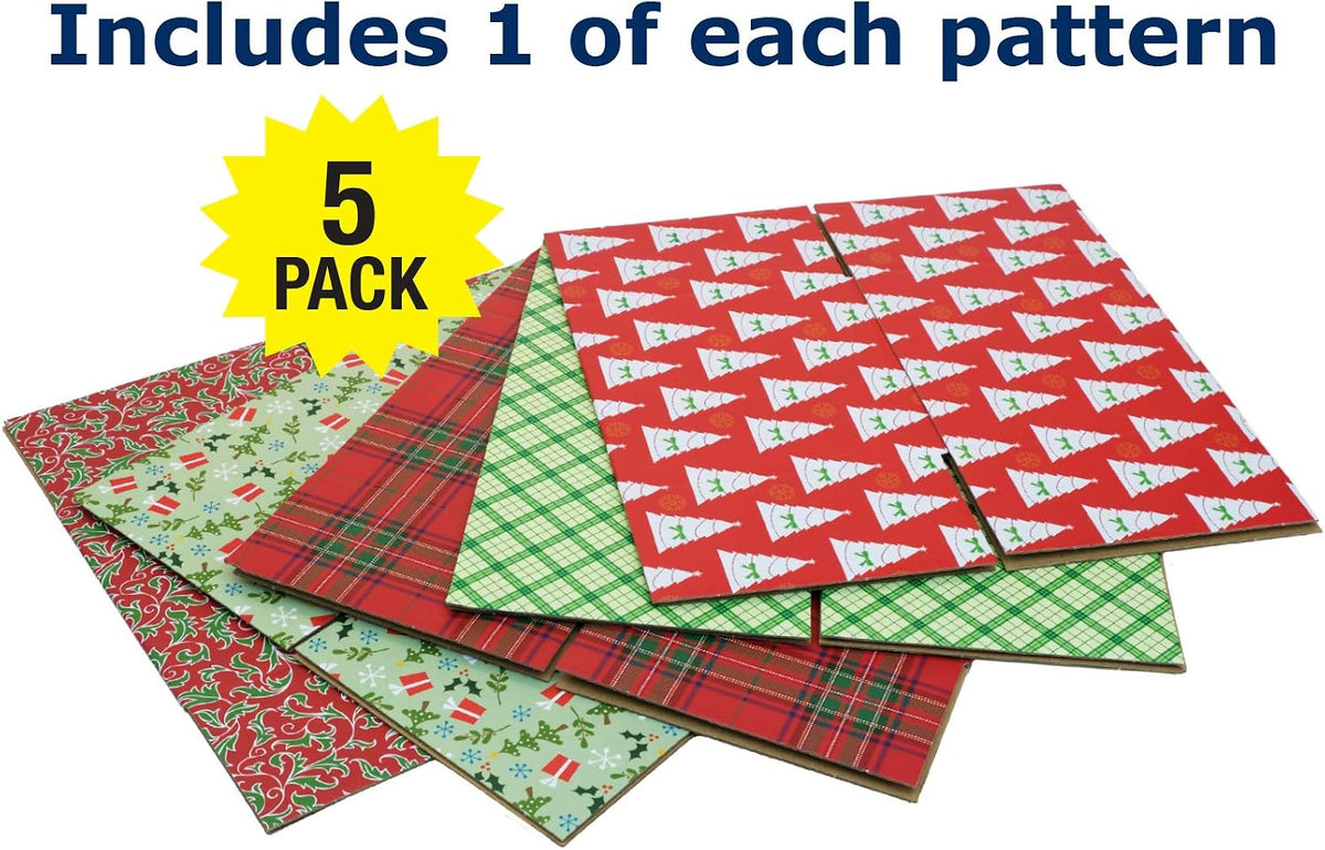 Holiday Shipping Boxes (Pack of 5 - Traditional Patterns - 6"x6"x6")