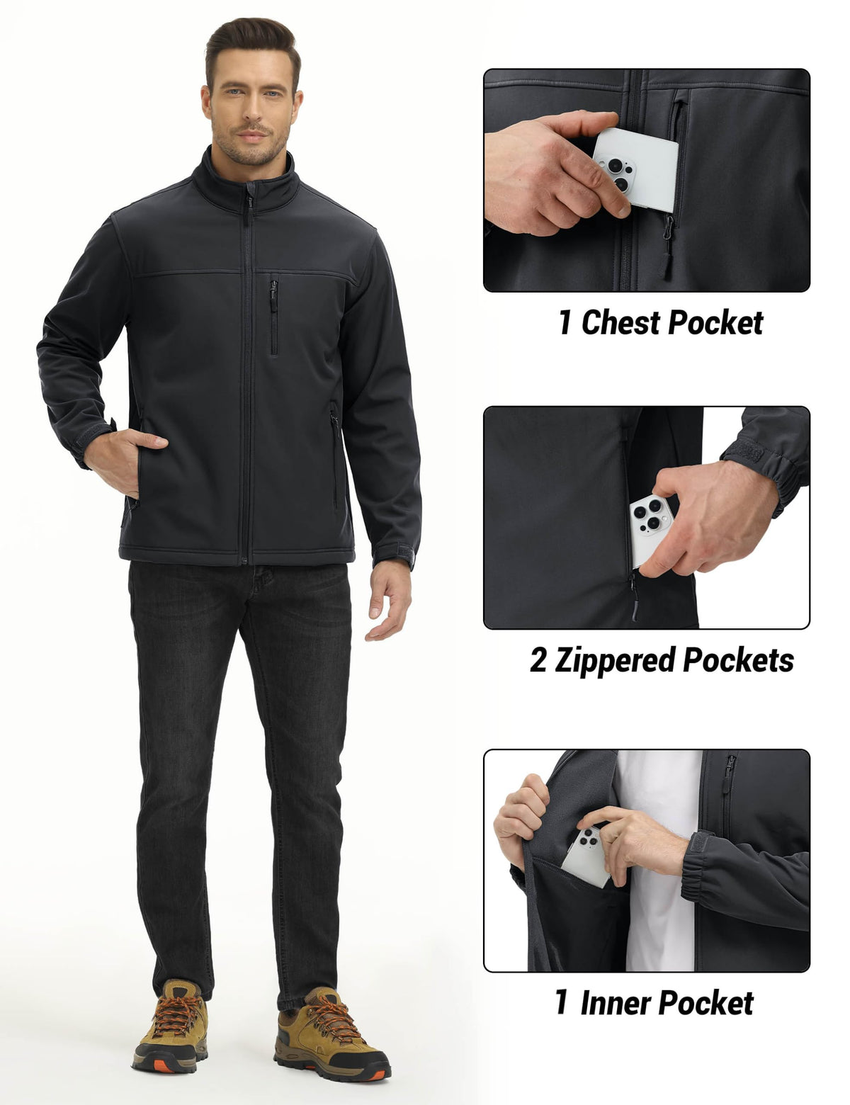 Mens Lightweight Softshell Jacket Fleece Lined Waterproof Tactical
