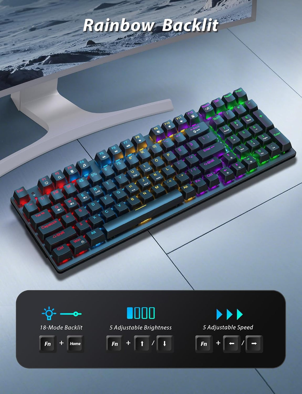 Wireless Mechanical Keyboard and Mouse Combo, 98-Key Gaming Keyboard with RGB Backlit, Tri-Mode BT5.0/2.4G/USB-C