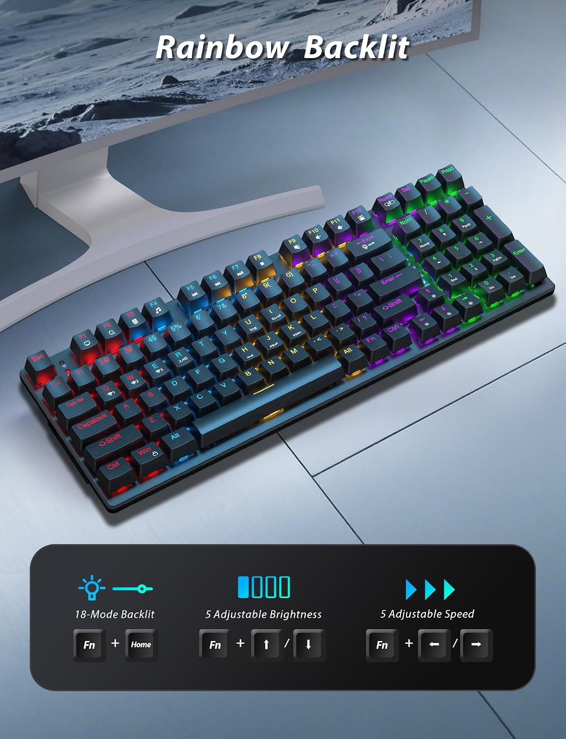 Wireless Mechanical Keyboard and Mouse Combo, 98-Key Gaming Keyboard with RGB Backlit, Tri-Mode BT5.0/2.4G/USB-C