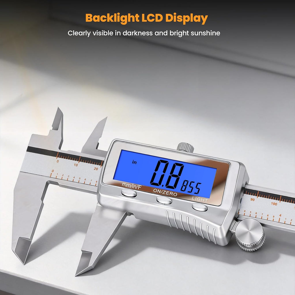 HARDELL Digital Caliper 6 Inch, Rechargeable All Metal W/Backlight Screen