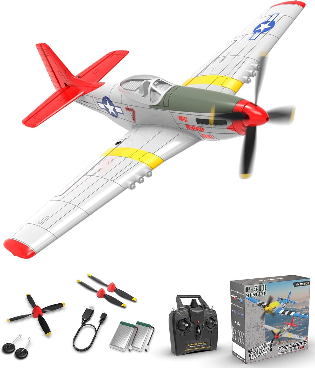 RC Plane, 4CH Remote Control Airplane for Beginners & Adults | P51D Mustang Fighter RTF, 6-Axis Gyro, 3 Modes &