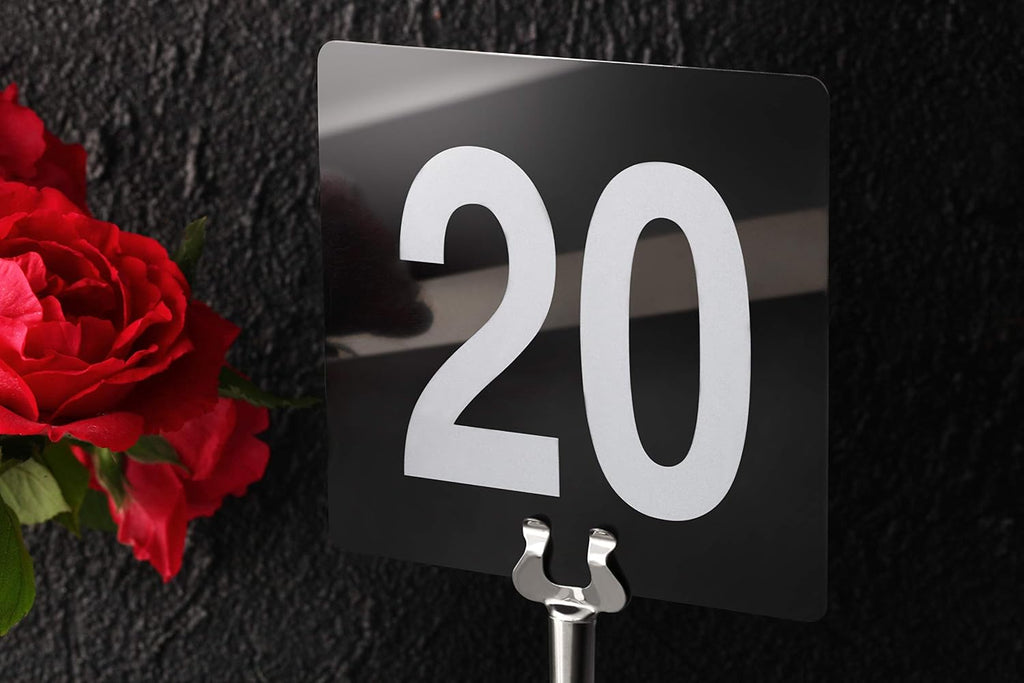 23206 Plastic Double Sided Table Numbers, 1-50, 4-Inch by 4-Inch, Light Grey on Black