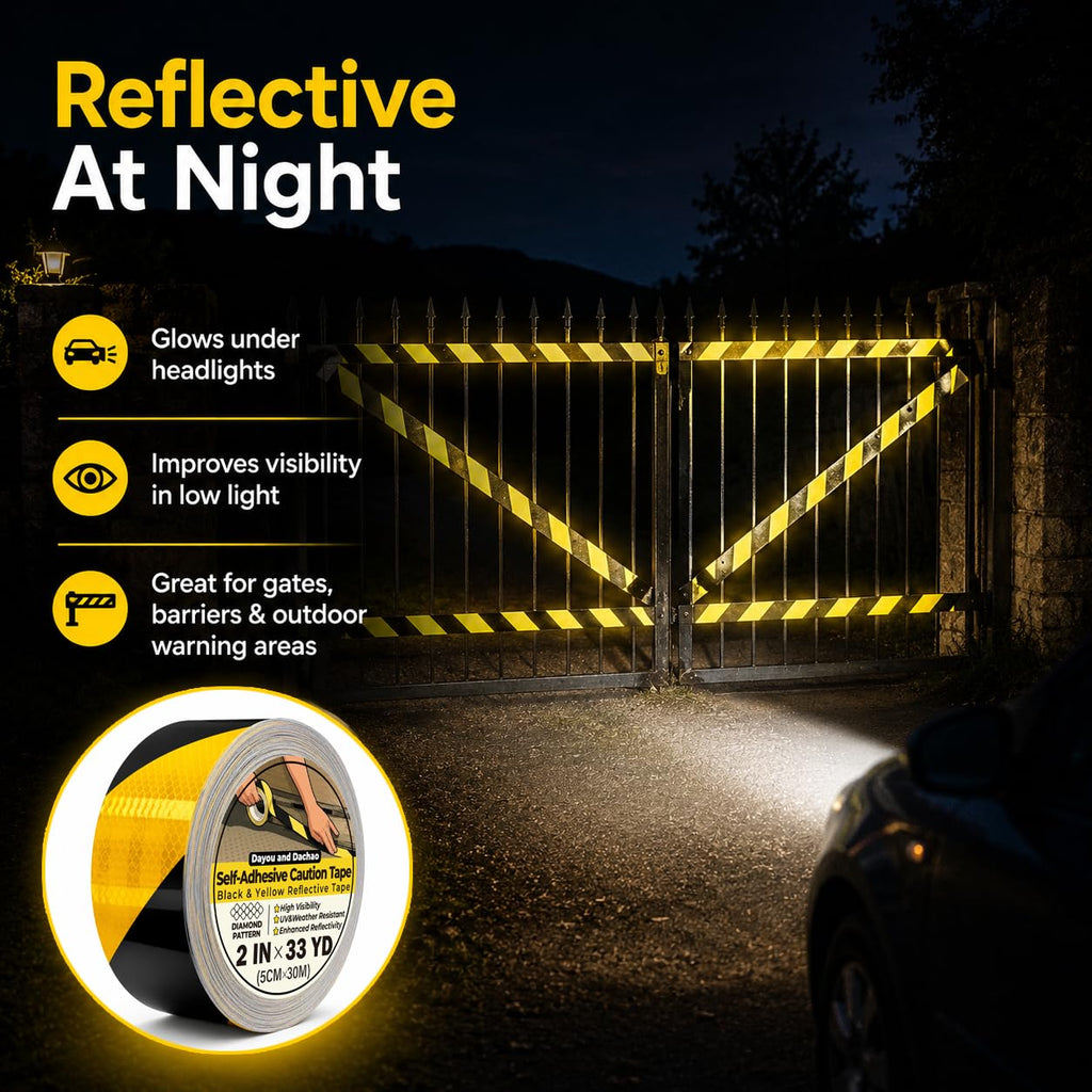 Black & Yellow Reflective Warning Tape (2 in x 33 YD)