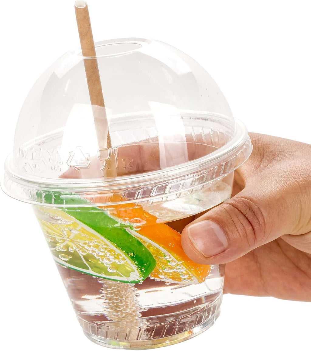 Cup series, 9oz Clear Plastic cups with Dome lids with hole 50sets, BPA Free