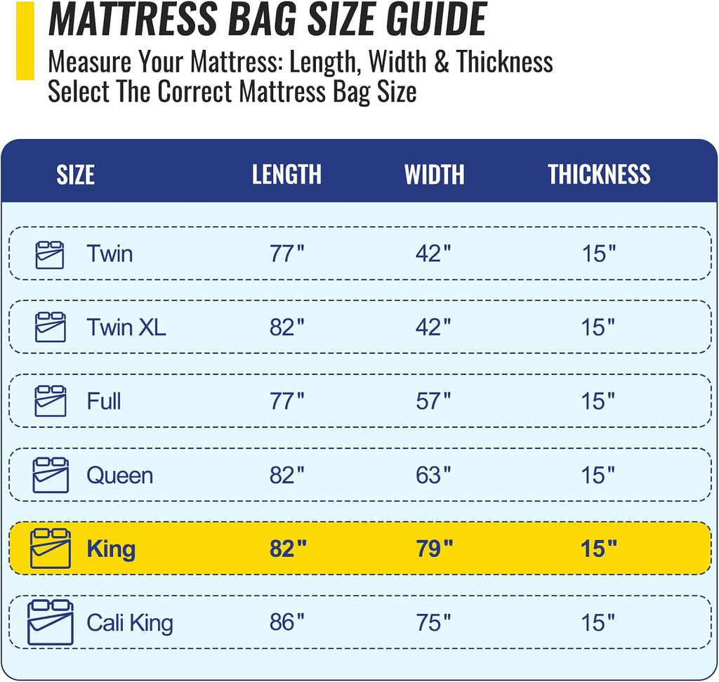 Mattress Bags Water-resistant Cover for Moving & Storage, King