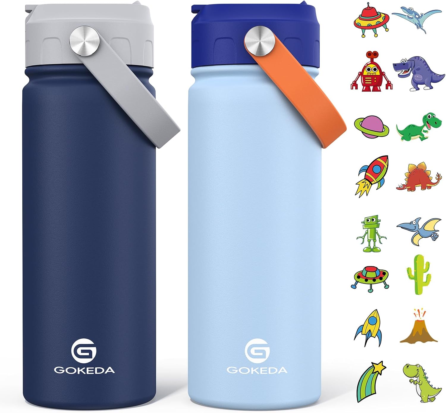 18oz Kids Water Bottle, 2 Pack Stainless Steel Straw Cup | DIY Stickers, BPA-Free, Stainless Steel, Keeps Cold 24h