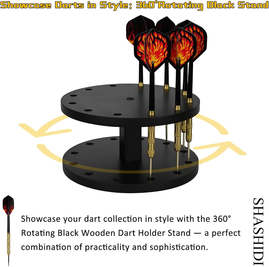 360 Rotating Wooden Dart Holder Stand – Compact Desk Organizer Holds 12 Steel or Soft Tip Darts for Easy Storage and