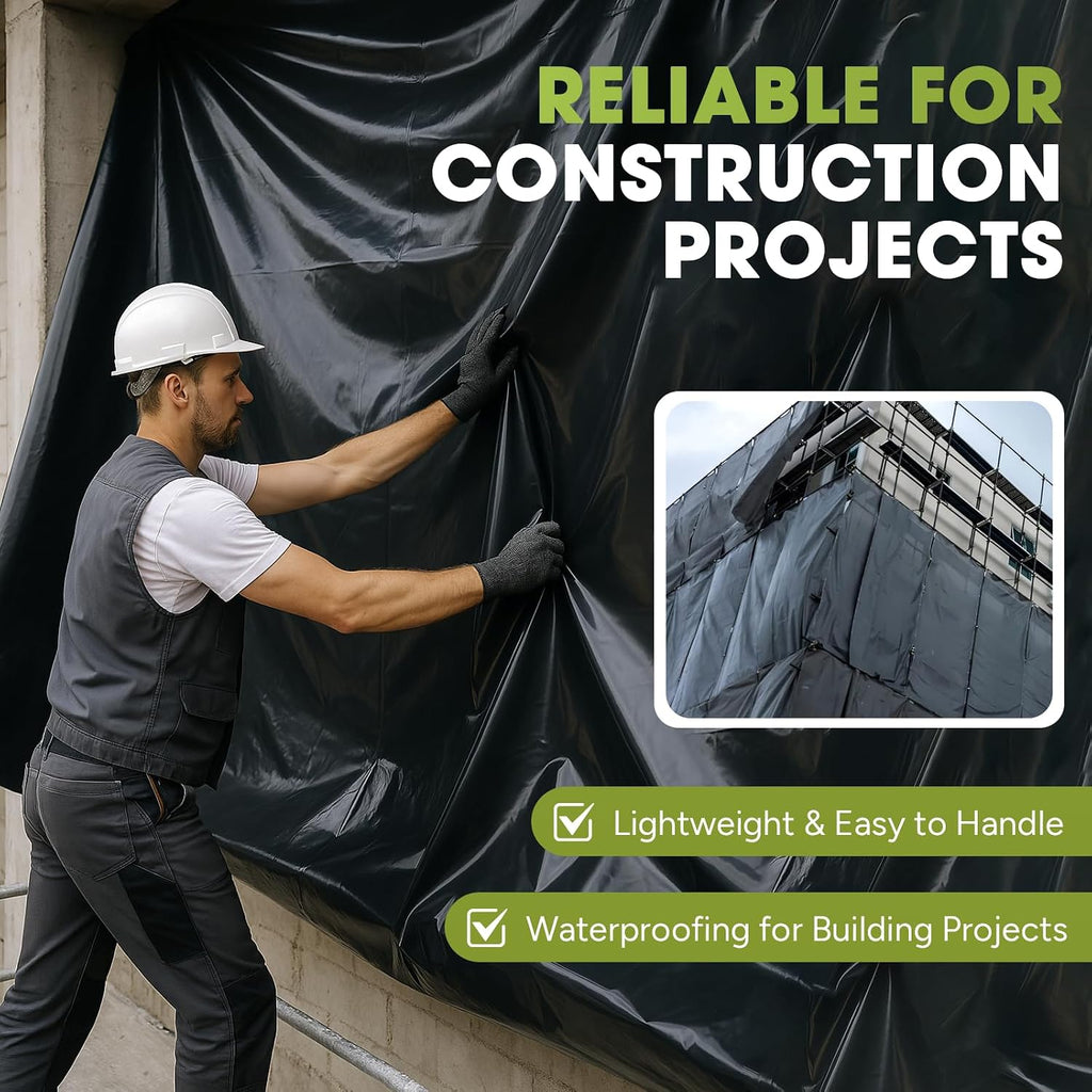 10 Mil Black Plastic Sheeting 5x100 FT – UV Protection Poly Sheeting Polyethylene Film, Black Plastic Rolls for