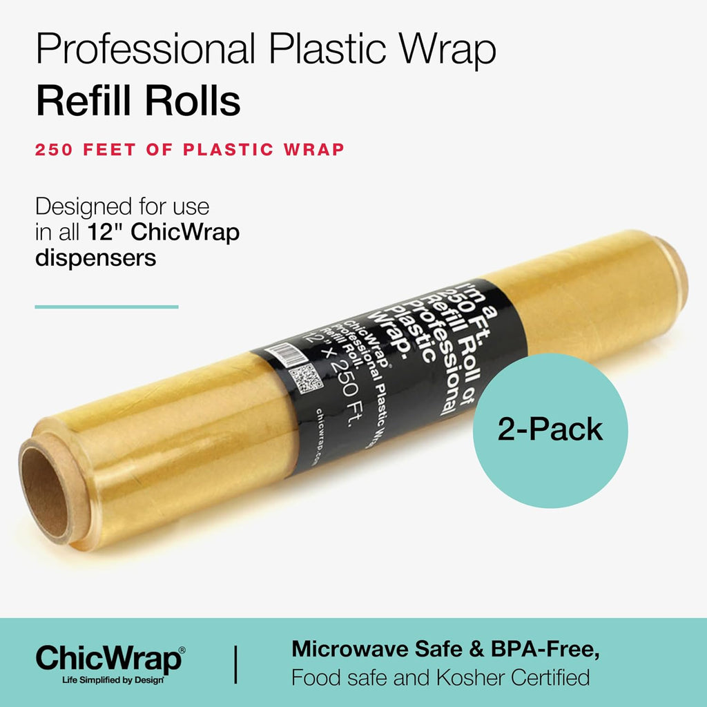 Professional Grade Plastic Wrap 2 Pack - 2x 12"x250' Refill rolls