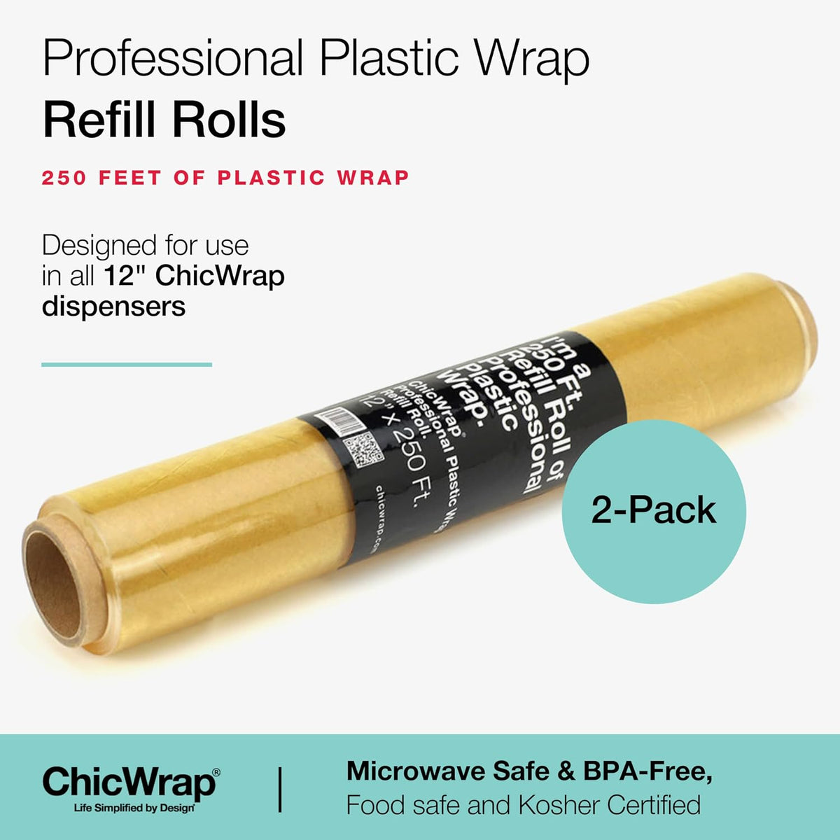 Professional Grade Plastic Wrap 2 Pack - 2x 12"x250' Refill rolls