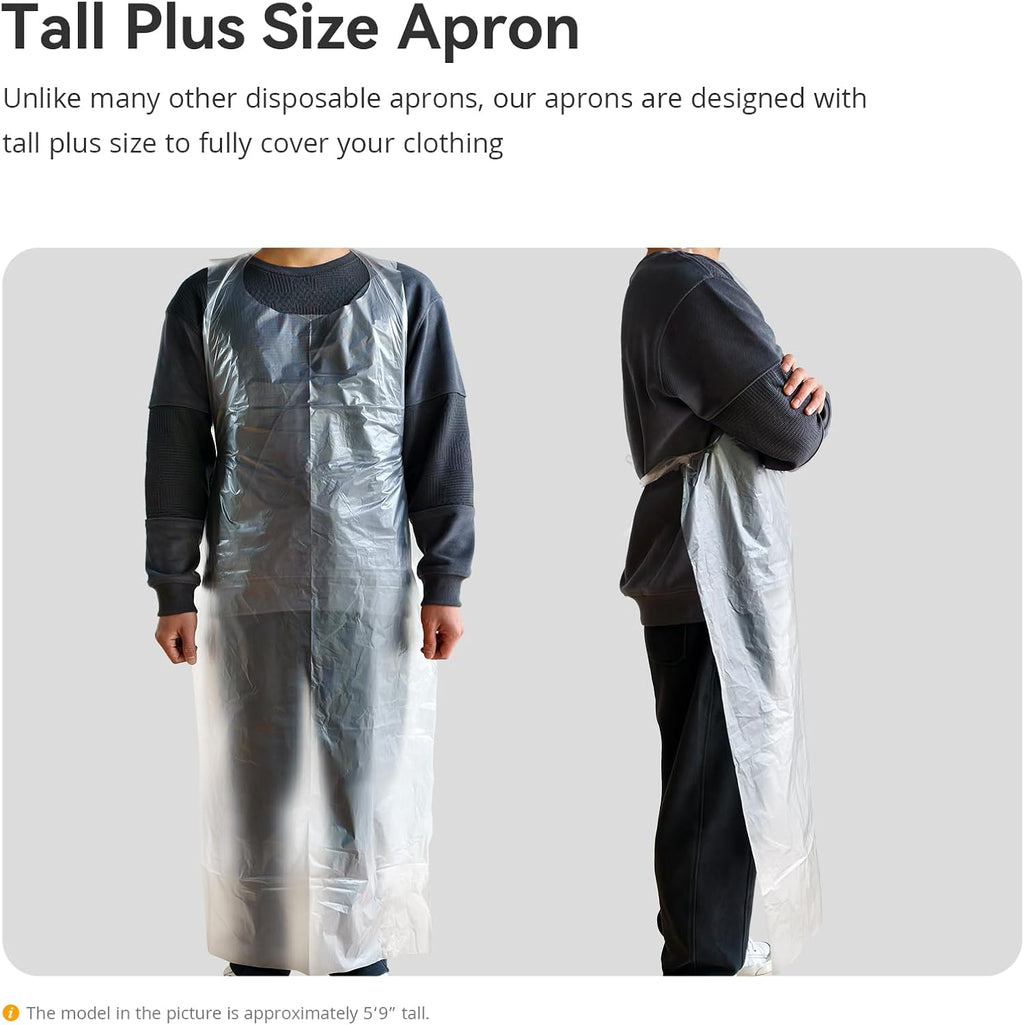 Disposable Aprons, 28" x 55", 100 Count, Clear