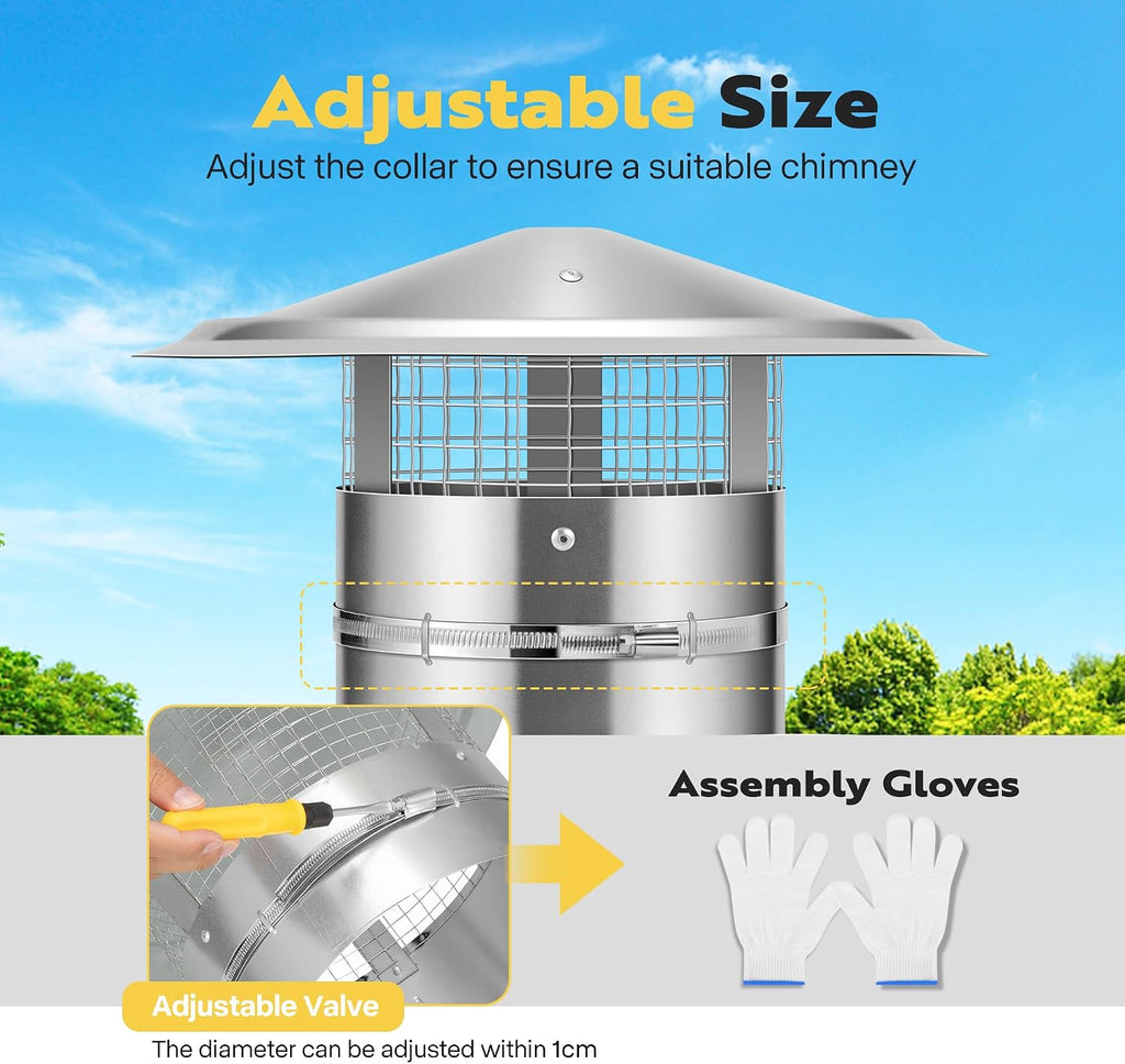 6" Cone Top Chimney Cap with Screen, Round Roof Rain Chimney Cover, Galvanized Steel Fireplace Exhaust Cap