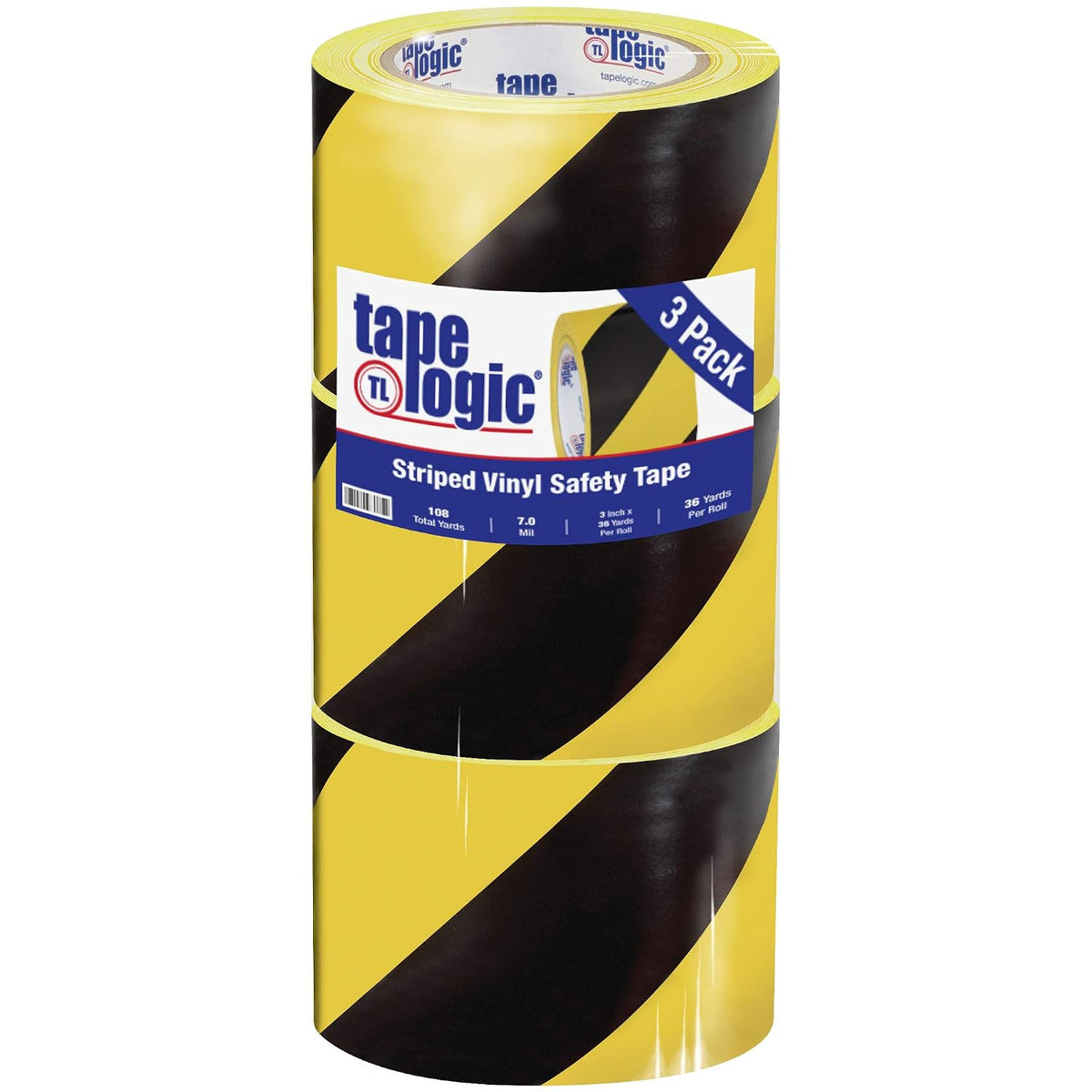 (3 Pack) 3 Inch x 36 Yards, Multipurpose Striped Vinyl Safety Tape, Black/Yellow, Heavy-Duty 7 Mil Thick