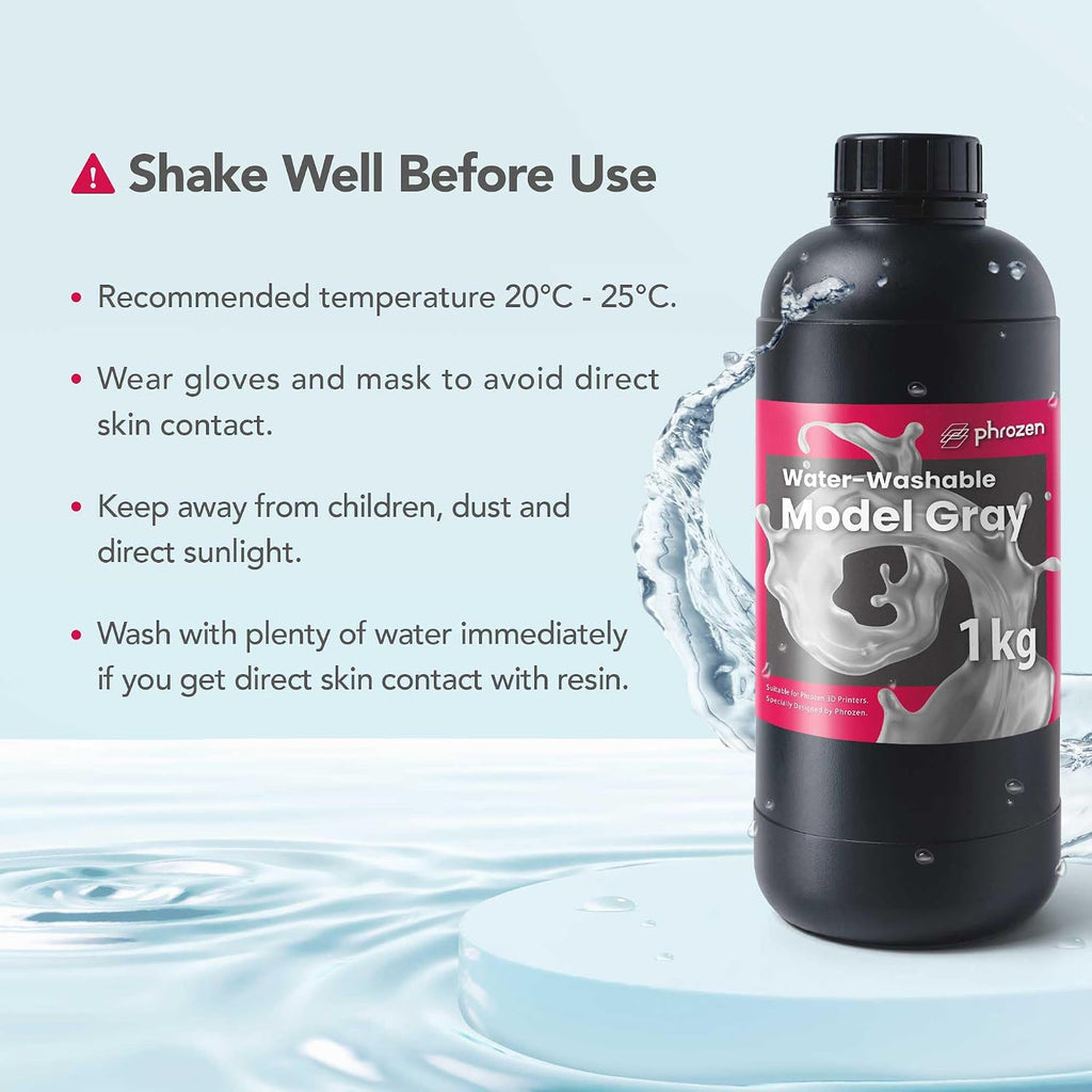 Water-Washable 3D Printer Resin [Model Gray], 405nm LCD UV-Curing Photopolymer Resin for High Precision Printing, Low