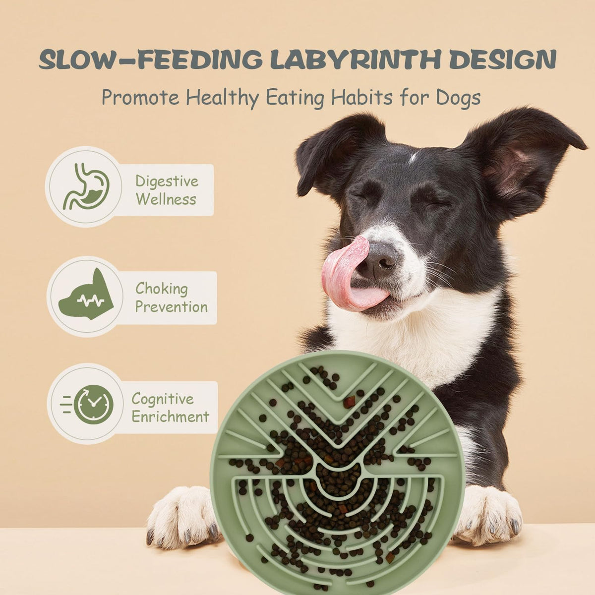 Slow Feeder Dog Bowl for Large & Small Pets, Anti Choking Puzzle Dog Food Bowl with Non-Slip Base, Interactive Pet