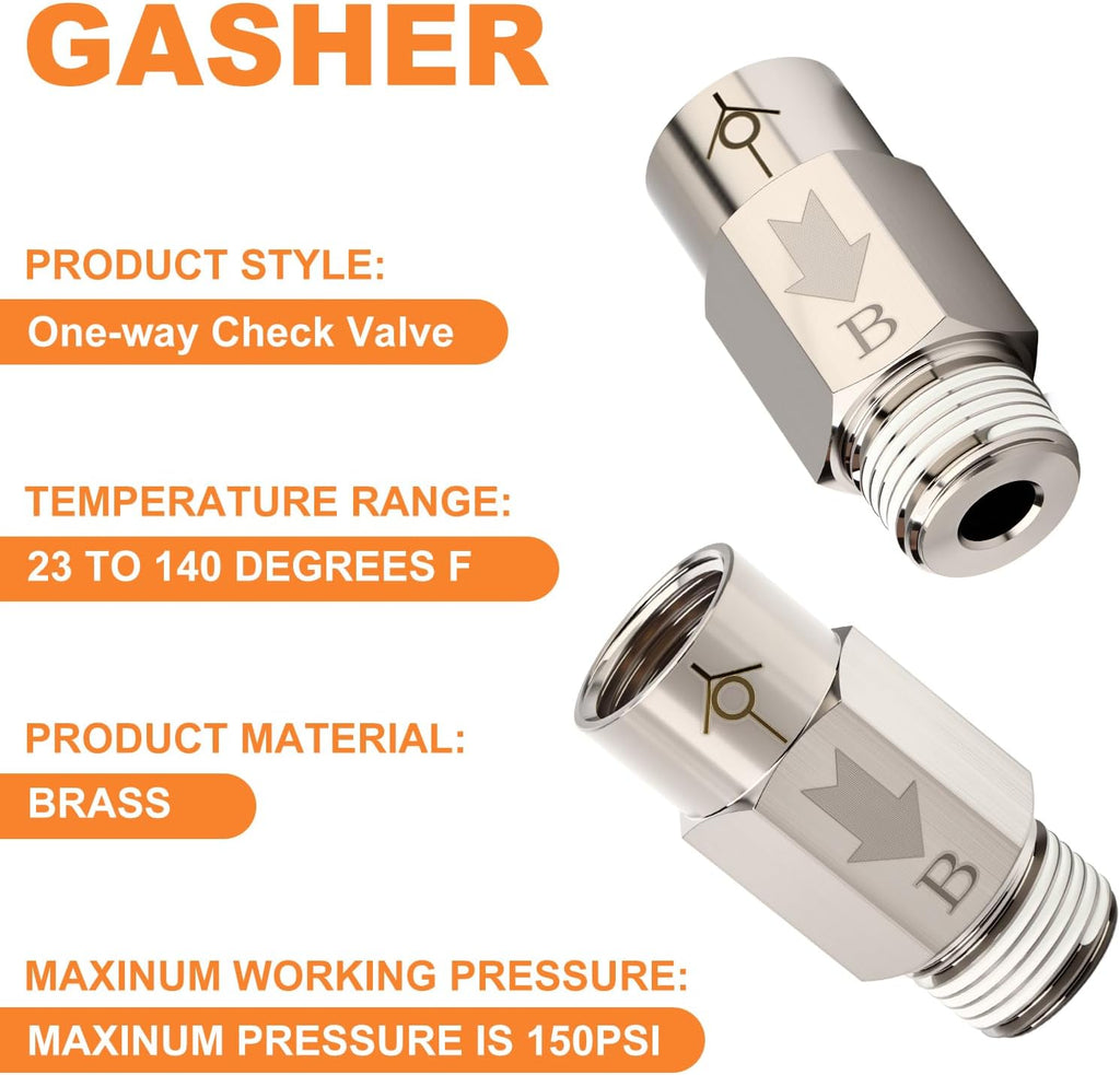 GASHER 2Pcs One-Way Non-return Check Valve 1/4" Male x 1/4" Female Thread, Prevent Water Back-flow