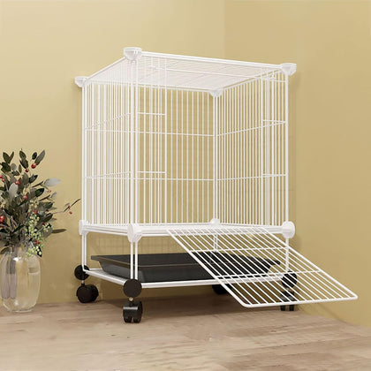 Cat Cages, Rabbit Cage Small Animal Cages Bird Cage Pet Playpen Puppy Pen with Door Indoor/Outdoor DIY Metal Pet Fence