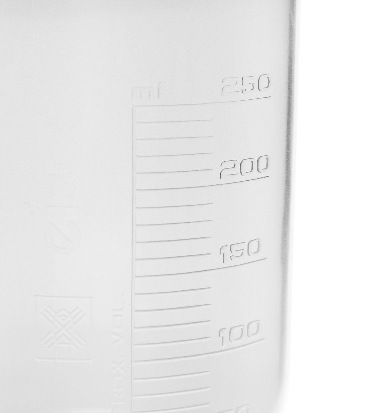 12PK Plastic Beakers, 250ml - Polypropylene Plastic - Raised Graduations, Tapered Spout - Euro Design