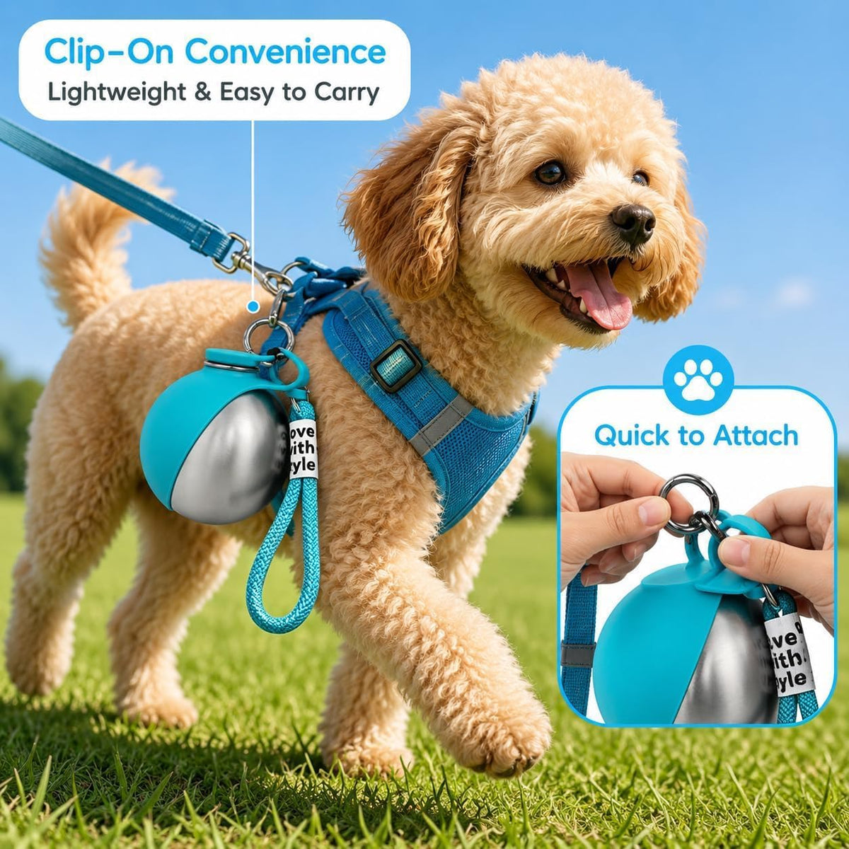 2 in 1 Portable Dog Water Bottle, 285ml Foldable Dog Travel Water Bottle with Silicone Bowl, Leak Proof Pet Water