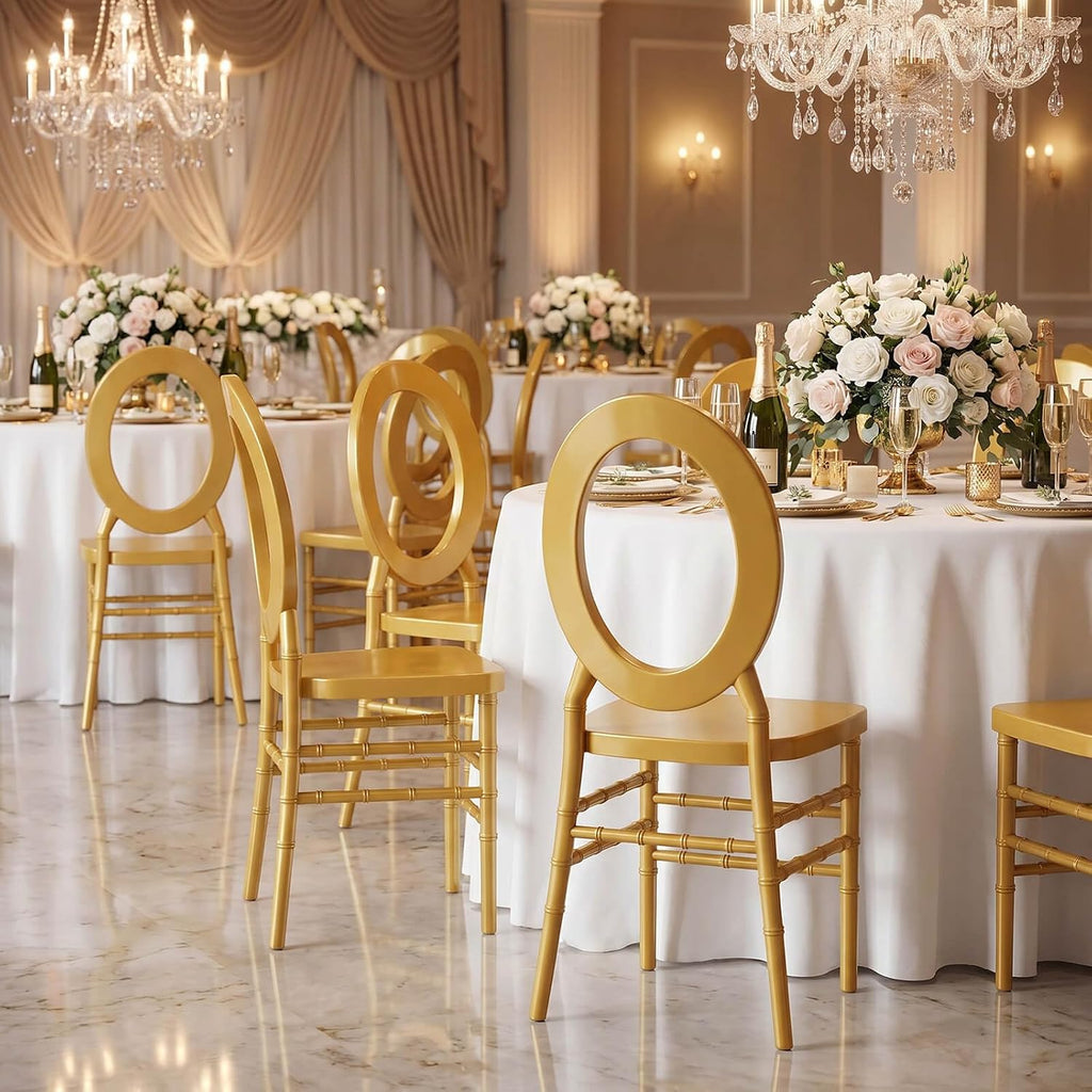 Efavormart 3-Pack Gold Acrylic Chiavari Ghost Chairs with Oval Open Back – Transparent Resin Stackable Armless Chairs