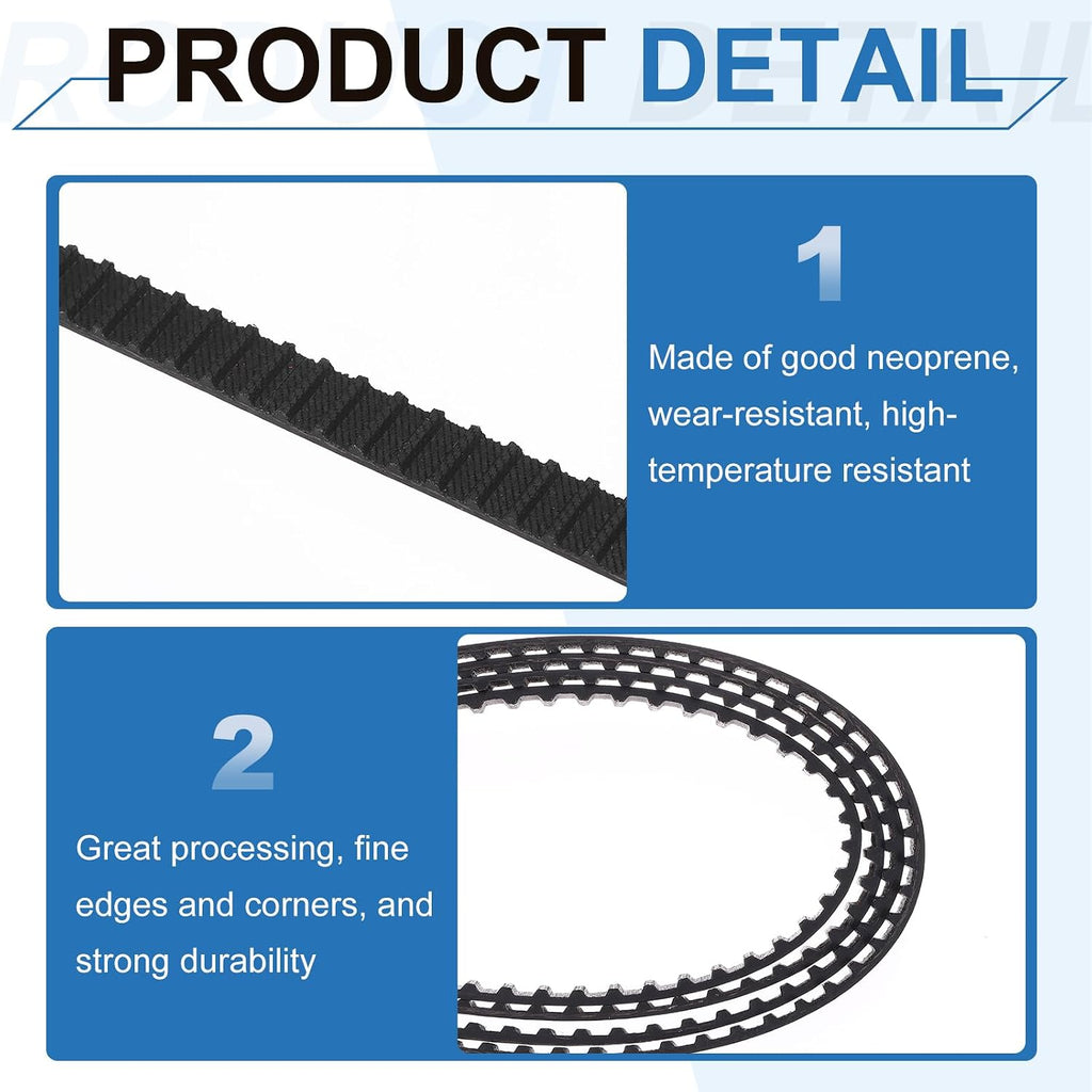 PATIKIL 2pcs 100XL Rubber Timing Belt 50 Teeth 10mm Width 5.08mm Pitch Synchronous Closed Loop Geared Drive Belt Black for Industrial