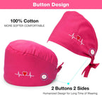 5 Pieces Bouffant Cap with Buttons Unisex Sweatband Adjustable Tie Back Hat