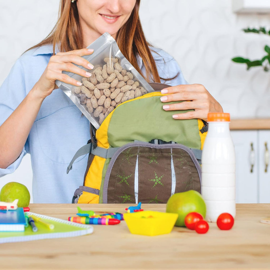 50 Packs Mylar Bags for Food Storage with Clear Window,1 QUART(9.44 Mil, 7"x 10") Reusable Mylar Bags with 400CC