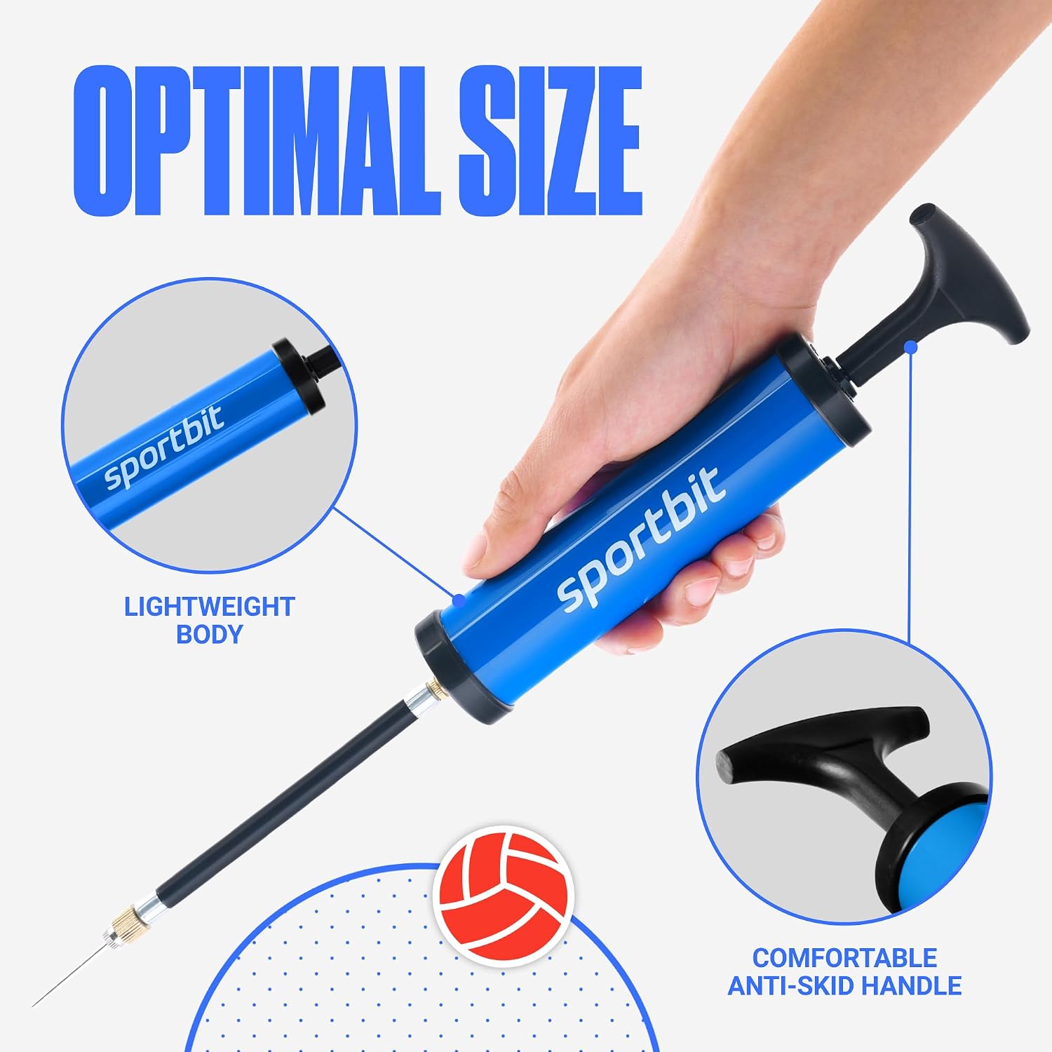 Ball Pump for Sports Balls - Push & Pull Inflating System - Hand Pump for All Exercise Balls - Volleyball Pump