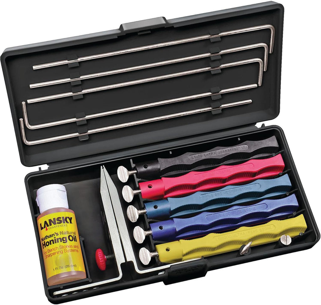 Deluxe Knife Sharpening System: 5-Stone Ceramic Knife Sharpener Kit with Honing Oil - LKCLX | Honing oil included