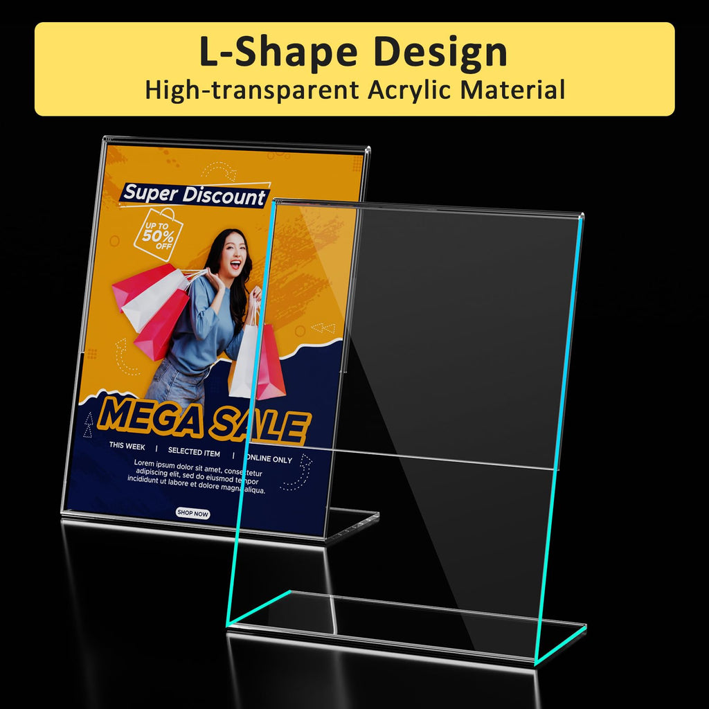 Acrylic Sign Holder 8.5 x 11, Clear L-Shape Tabletop Display Stand, 8 Pack