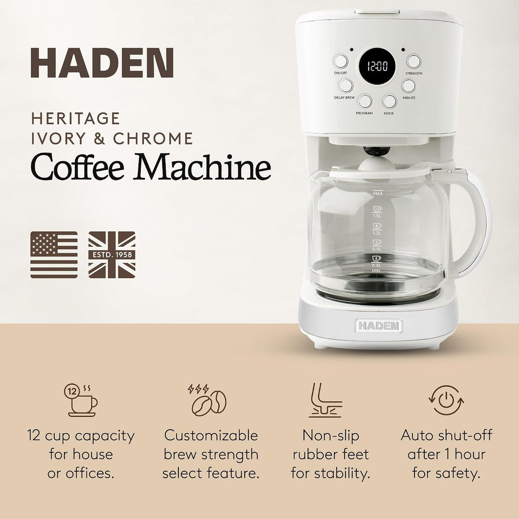 Coffee Machine, 12 Cup Programmable Drip Coffee Maker | with Auto Shut-Off Function and Reusable Washable Water