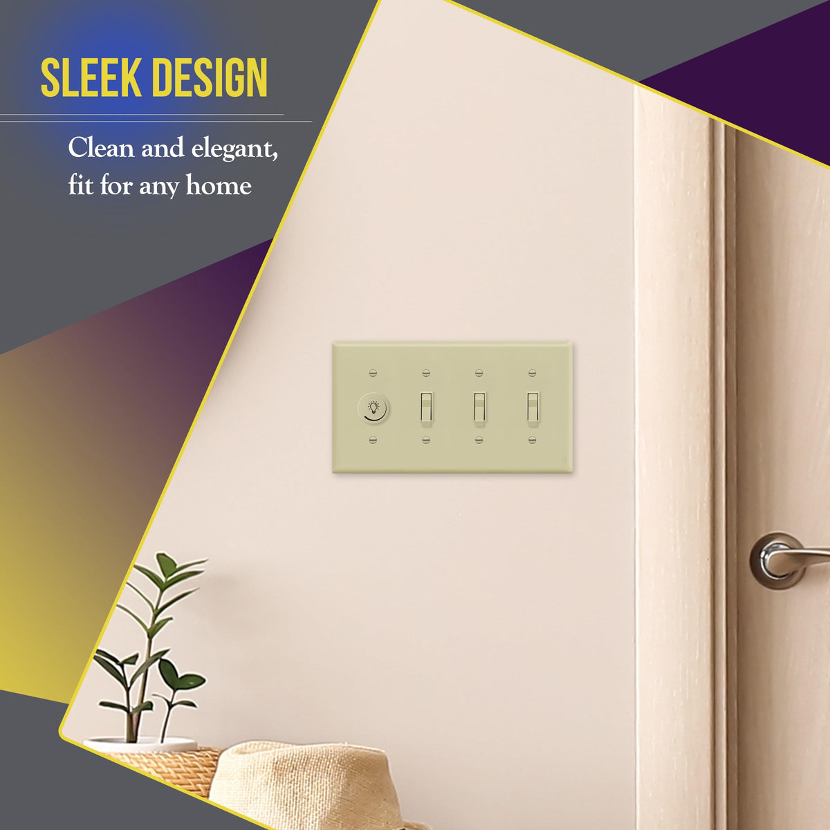 ENERLITES Quad Toggle Light Switch Wall Plate Cover, 4-gang, 1 Pack, Ivory