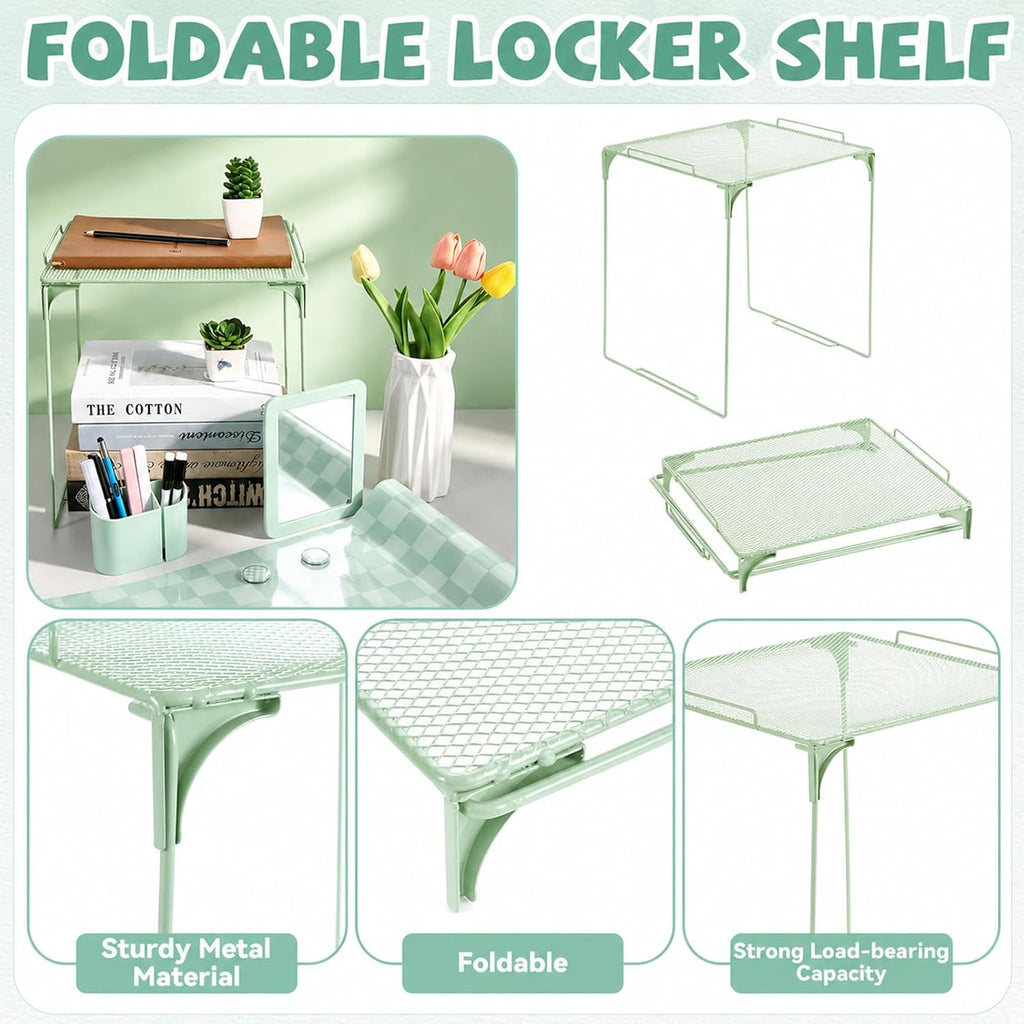 Green Checkered Locker Accessories and Organizer Kit Include Pastel Checkerboard Print Wallpaper Magnetic Mirror