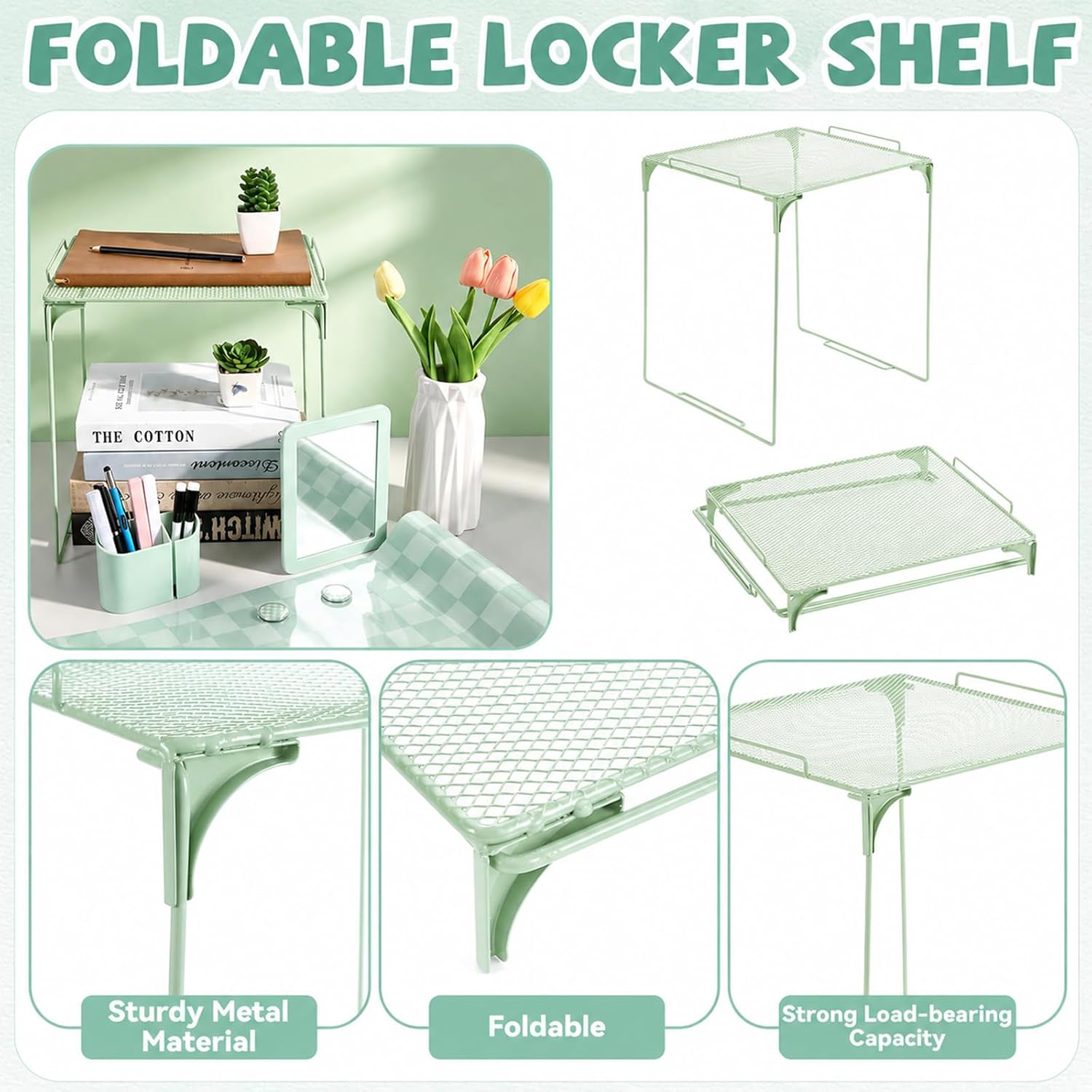 Green Checkered Locker Accessories and Organizer Kit Include Pastel Checkerboard Print Wallpaper Magnetic Mirror