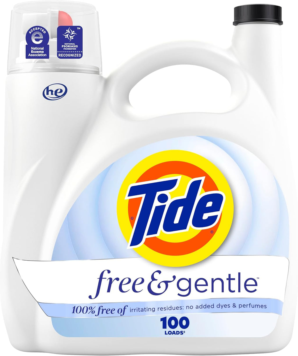 Free & Gentle Liquid Laundry Detergent, 100 Loads, 132 fl oz, Tide Laundry Detergent, Clean Laundry Detergent