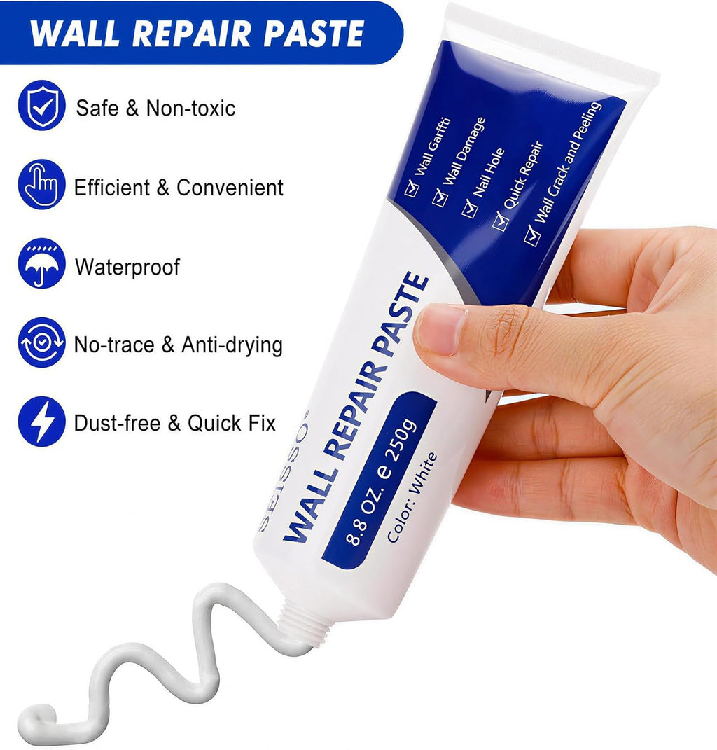 Drywall Repair Kit, Wall Mending Agent, White Spackle Putty Wall Repair Paste Plaster Tube, Patch Repair Kit for Wall