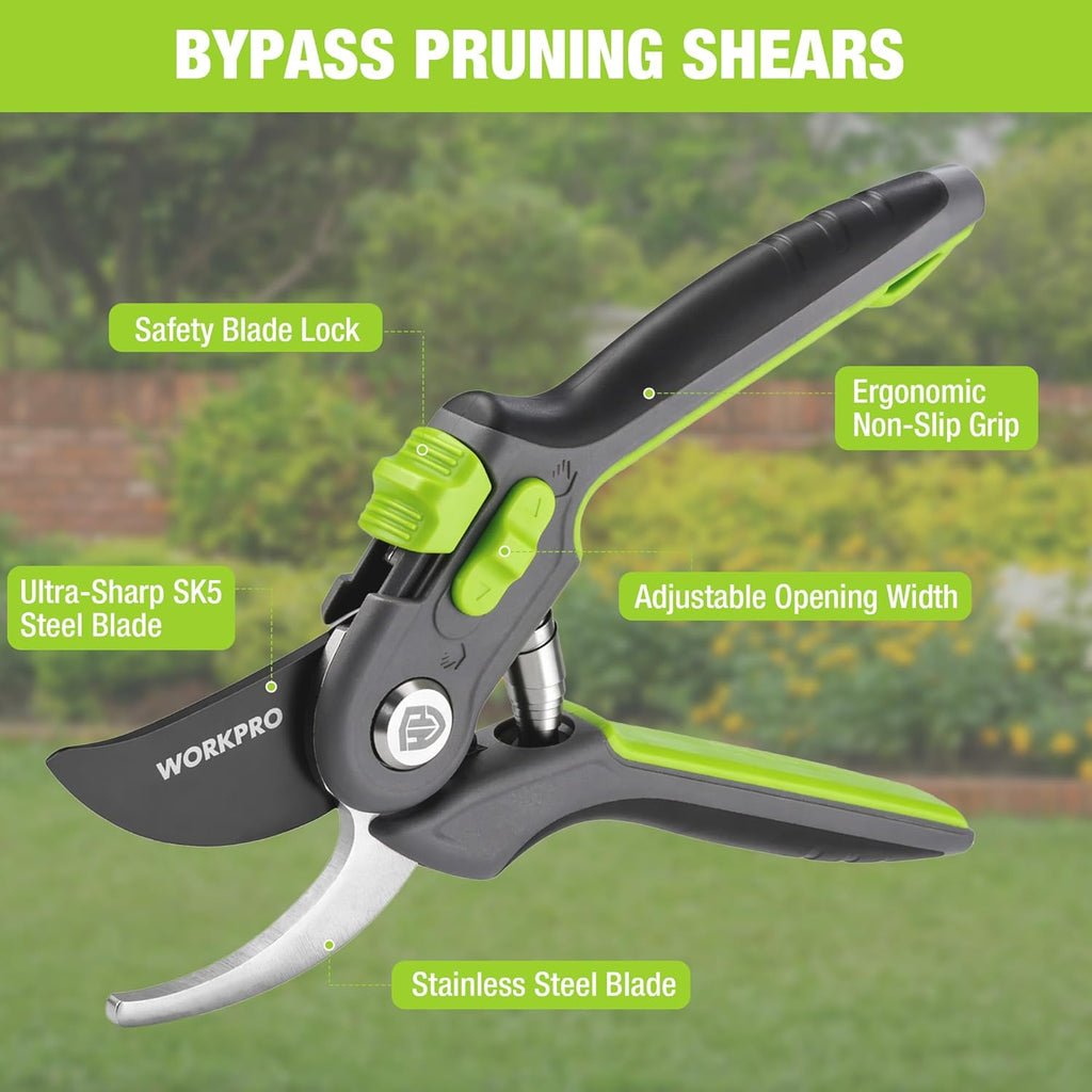 Bypass Pruning Shears for Gardening, 8" Garden Scissors with Dual-Size Opening for Thin & Thick Branches, Garden