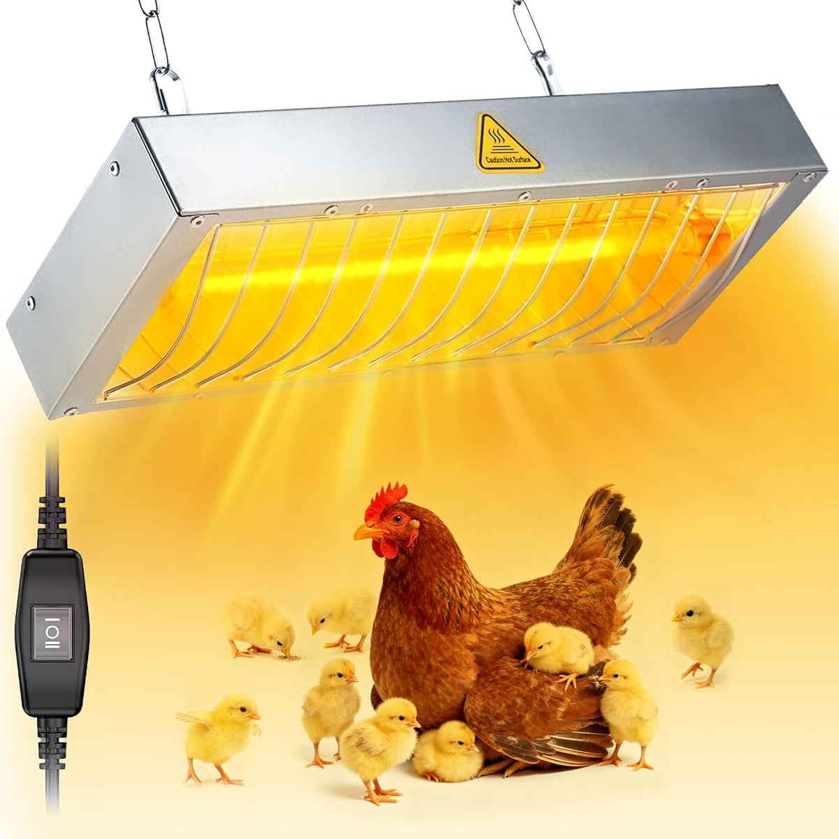 600W Heat Lamp for Chickens, Large Chicken Coop Heater, Adjustable Temp and Height, No Assembly Brooder Heater for