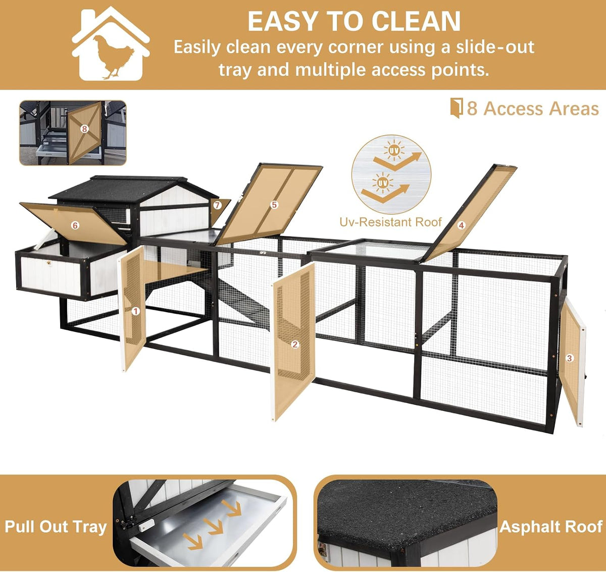 116" Large Outdoor Chicken Coop with Run & 4 Nesting Boxes