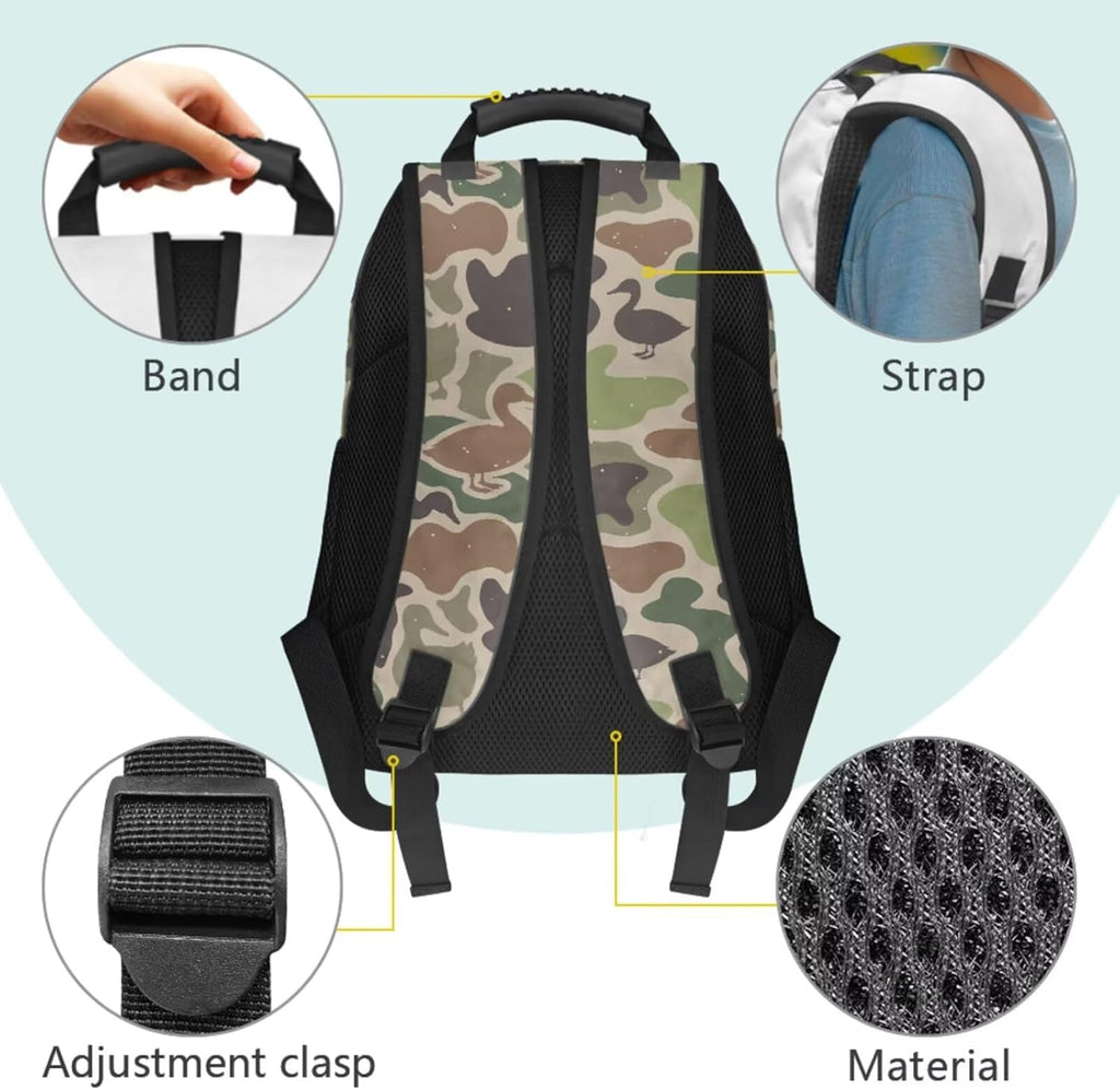 Duck Camo Backpack for School Boys 8-12 with Lunch Box, Pencil Case and Water Bottle Sleeve, 4-Piece 17 Inch