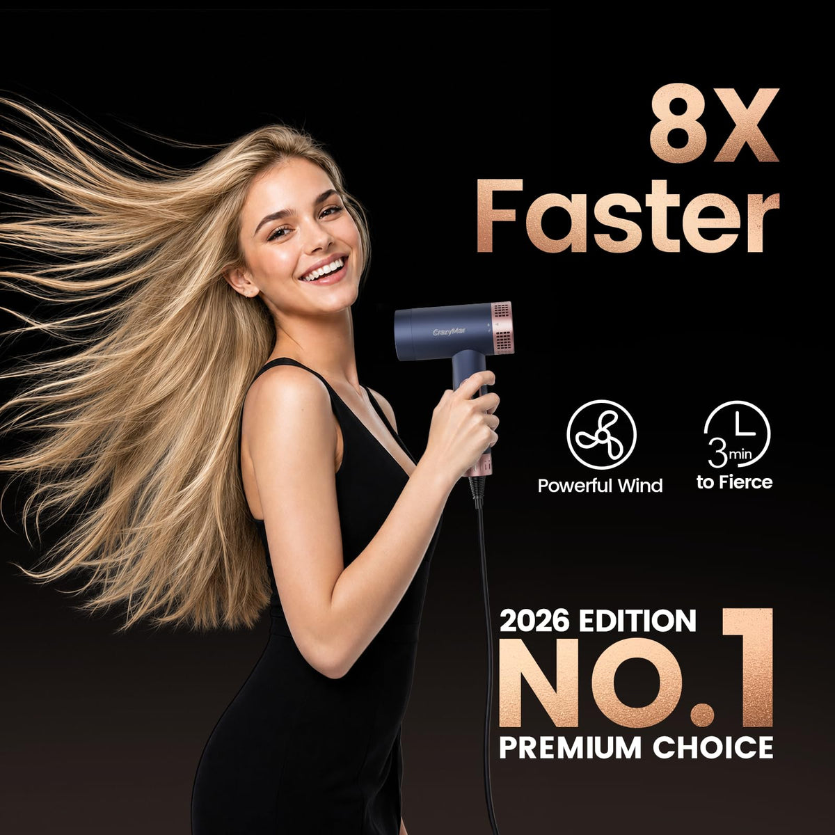 High Speed Ionic Hair Dryer with Diffuser, LED Display