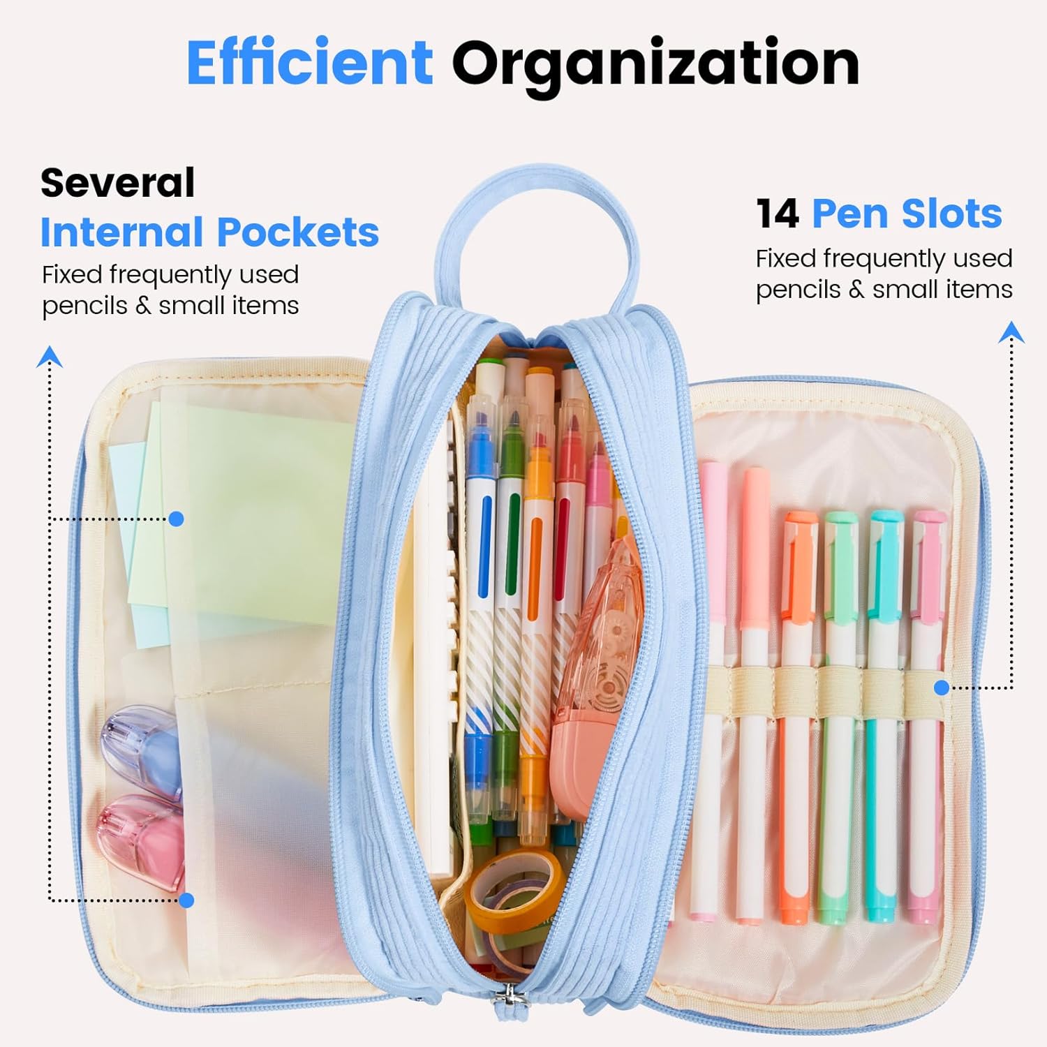 High Capacity Pencil Case, Soft Corduroy Pencil Pouch | Large Pencil Bag with 4 Compartments, Sturdy Zipper, Cute