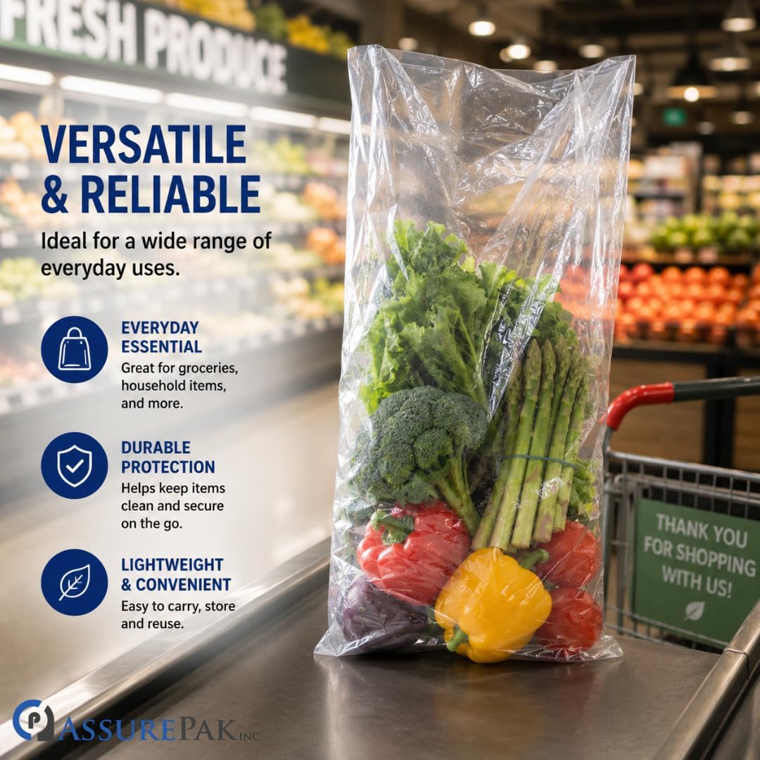 Clear Flat Poly Bags, 12" x 8" x 30", 1.45 Mil, 250 Count