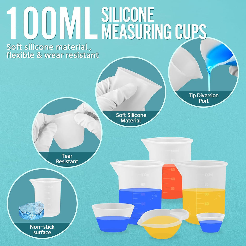 Epoxy Resin Mixing Tools Kit 36Pcs, Reusable Soft Silicone Tools, Includes A3 Non-Stick Silicone Mat, Measuring Cups